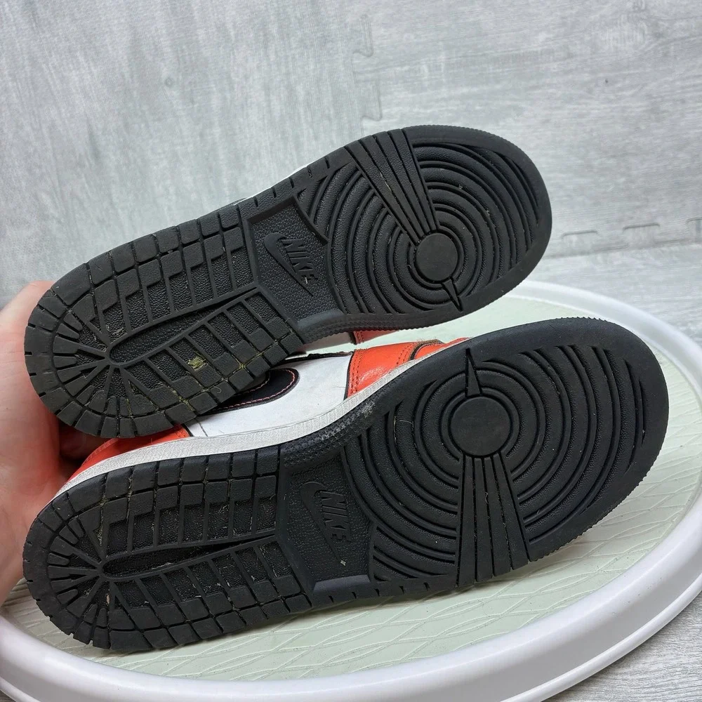 Nike Air Jordan 1 Mid Kids 6Y Orange White Leather Sneakers BQ6931-802